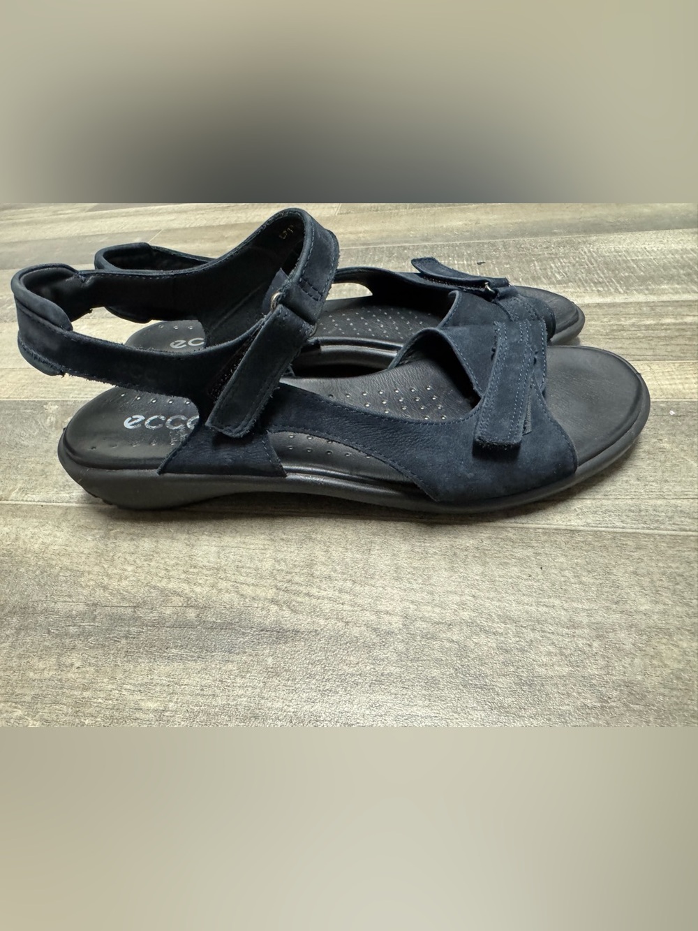 ECCO Women’s Blue Suede ComfortSandals Size 41 Hook & Loop Adjustable Casual 90s